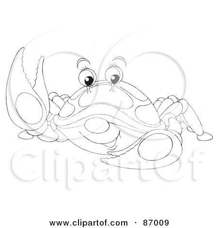 Royalty-Free (RF) Clipart Illustration of an Outlined Waving Crab by Alex Bannykh