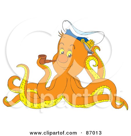 Royalty-Free (RF) Clipart Illustration of a Smoking Captain Octopus by Alex Bannykh