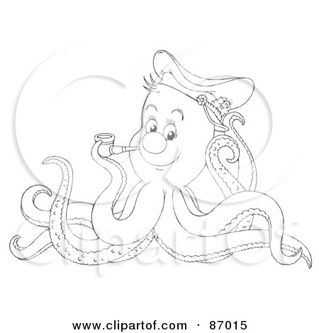 Royalty-Free (RF) Clipart Illustration of an Outlined Smoking Captain Octopus by Alex Bannykh
