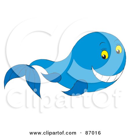 Royalty-Free (RF) Clipart Illustration of a Happy Blue Whale With Yellow Eyes by Alex Bannykh