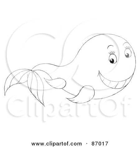Royalty-Free (RF) Clipart Illustration of an Outlined Happy Whale by Alex Bannykh