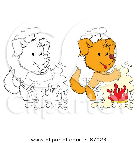 Royalty-Free (RF) Clipart Illustration of a Digital Collage Of Colored And Black And White Cooking Dog by Alex Bannykh