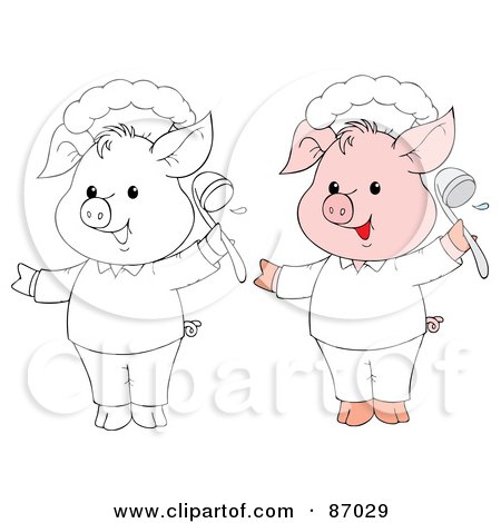Royalty-Free (RF) Clipart Illustration of a Digital Collage Of Colored And Black And White Chef Pig by Alex Bannykh