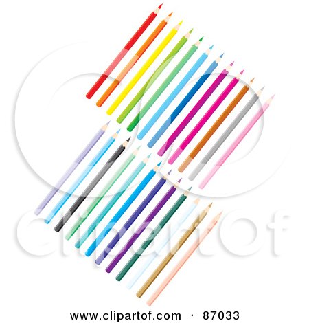 Royalty-Free (RF) Clipart Illustration of a Digital Collage Of Two Sets Of Colored Pencils by Alex Bannykh