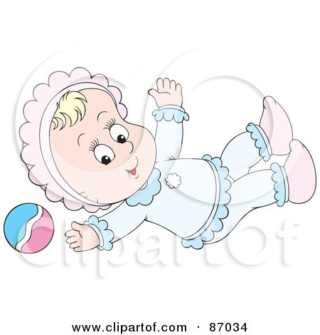 Royalty-Free (RF) Clipart Illustration of a Blond Baby Girl Playing On The Floor With A Ball by Alex Bannykh