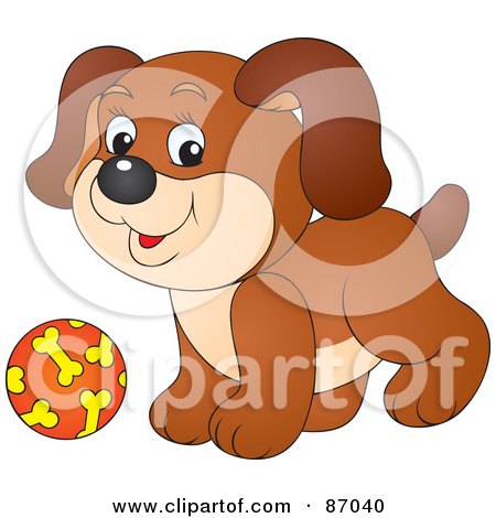 Royalty-Free (RF) Clipart Illustration of a Cute Brown Puppy Dog Playing With A Ball by Alex Bannykh