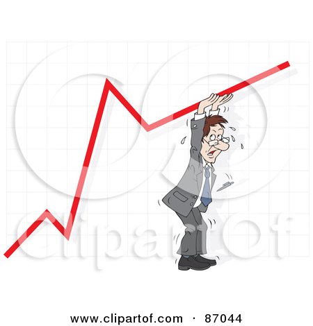 Royalty-Free (RF) Clipart Illustration of a Sweaty Businessman Hanging Onto A Graph Line by Alex Bannykh