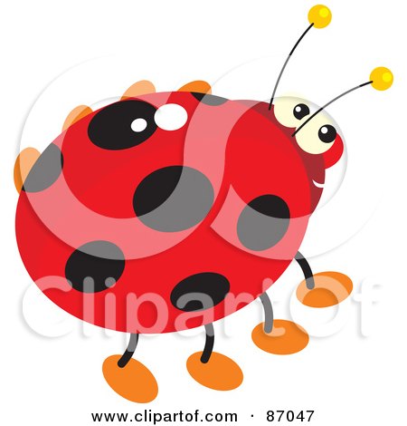 Royalty-Free (RF) Clipart Illustration of a Shiny Ladybug With Yellow Antennae by Alex Bannykh