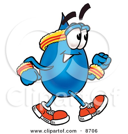 Clipart Picture of a Water Drop Mascot Cartoon Character Speed Walking or Jogging by Mascot Junction