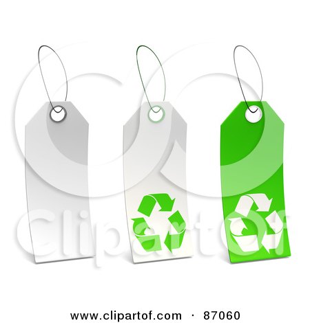 Royalty-Free (RF) Clipart Illustration of a Group Of White And Green Recycle Sales Tags - Version 1 by Tonis Pan