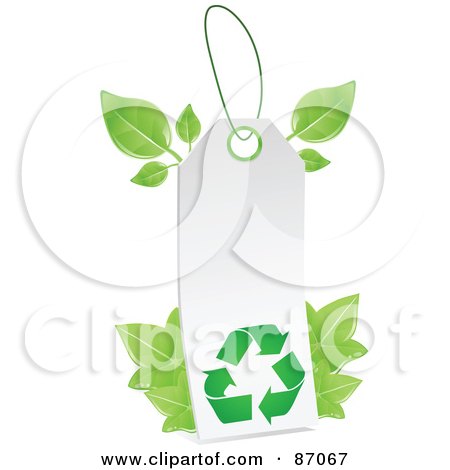 Royalty-Free (RF) Clipart Illustration of a Blank White Recycle Sales Tag With Leaves by Tonis Pan