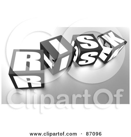 Royalty-Free (RF) Clipart Illustration of Glowing Black And White 3d Risk Cubes by Tonis Pan