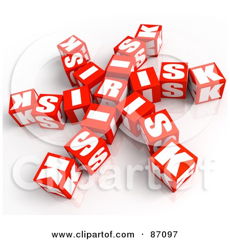 Royalty-Free (RF) Clipart Illustration of a Cluster Of Red Risk Cubes by Tonis Pan