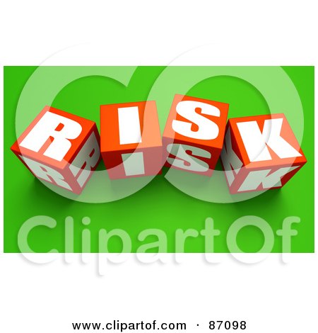 Royalty-Free (RF) Clipart Illustration of 3d Red Risk Cubes On Green by Tonis Pan