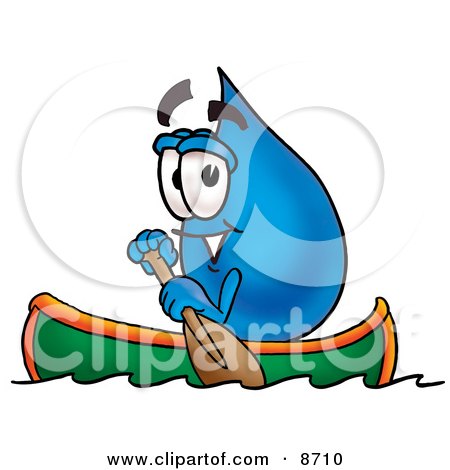 Clipart Picture of a Water Drop Mascot Cartoon Character Rowing a Boat by Mascot Junction