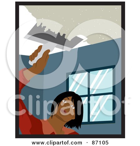 Royalty-Free (RF) Clipart Illustration of an Indian Woman Using A Scraper Tool To Remove Popcorn Ceiling In Her House by Rosie Piter