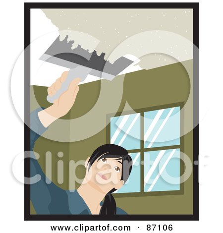Royalty-Free (RF) Clipart Illustration of a Caucasian Woman Using A Scraper Tool To Remove Popcorn Ceiling In Her House by Rosie Piter