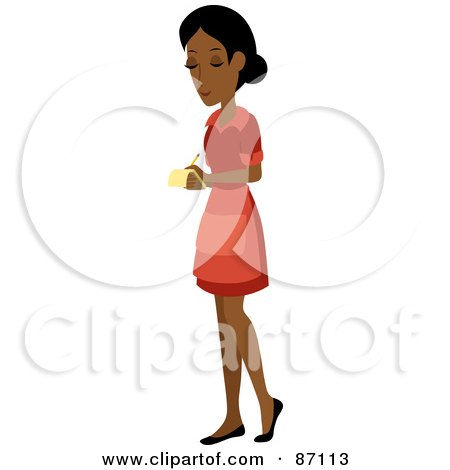 Royalty-Free (RF) Clipart Illustration of a Pretty Indian Waitress Writing Down An Order by Rosie Piter