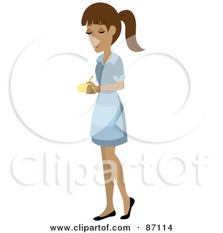 Royalty-Free (RF) Clipart Illustration of a Pretty Hispanic Waitress Writing Down An Order by Rosie Piter
