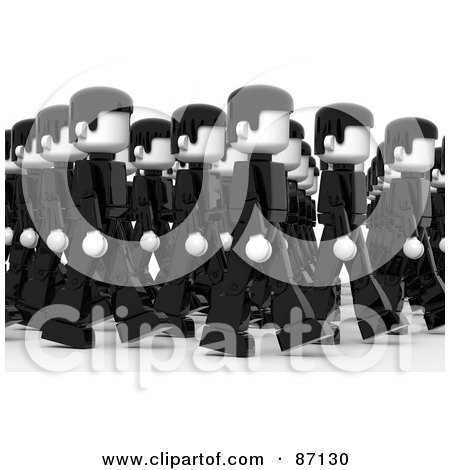 Royalty-Free (RF) Clipart Illustration of a Group Of Walking Black And White 3d People In Rows by Tonis Pan