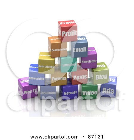 Royalty-Free (RF) Clipart Illustration of a Pyramid Of Stacked 3d Colorful Web Business Cubes by Tonis Pan
