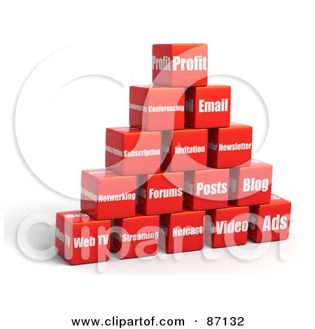 Royalty-Free (RF) Clipart Illustration of a Pyramid Of Stacked 3d Red Social Media Cubes by Tonis Pan