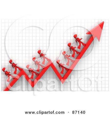 Royalty-Free (RF) Clipart Illustration of 3d Red People Walking On An Arrow Over A Grid by Tonis Pan