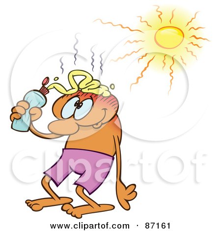 Royalty-Free (RF) Clipart Illustration of a Man Squirting Sunblock On Top Of His Bald Head And Standing Under The Blazing Sun by gnurf