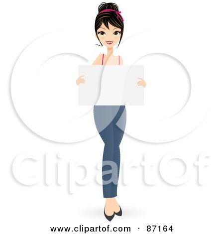 Royalty-Free (RF) Clipart Illustration of a Casual Caucasian Woman Standing And Holding A Blank Sign Board by Melisende Vector