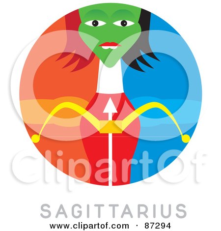 Royalty-Free (RF) Clipart Illustration of a Circular Sagittarius Astrology Scene by Venki Art