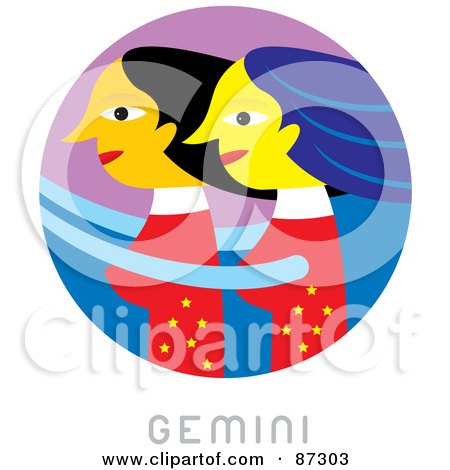 Royalty-Free (RF) Clipart Illustration of a Circular Gemini Astrology Scene by Venki Art