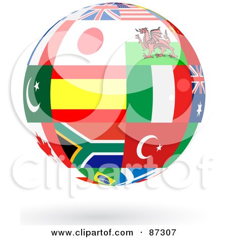 Royalty-Free (RF) Clipart Illustration of a Floating Shiny Globe Of International Flags - Version 1 by elaineitalia