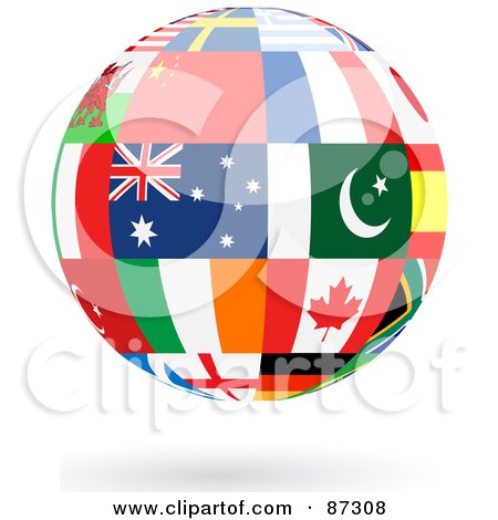 Royalty-Free (RF) Clipart Illustration of a Floating Shiny Globe Of International Flags - Version 2 by elaineitalia