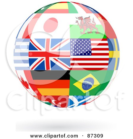 Royalty-Free (RF) Clipart Illustration of a Floating Shiny Globe Of International Flags - Version 3 by elaineitalia