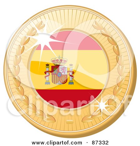 Royalty-Free (RF) Clipart Illustration of a 3d Golden Shiny Spain Medal by elaineitalia