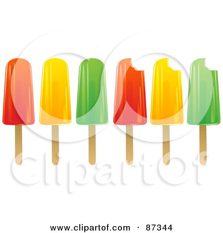 Royalty-Free (RF) Clipart Illustration of a Digital Collage Of Whole And Bitten Ice Pops by elaineitalia