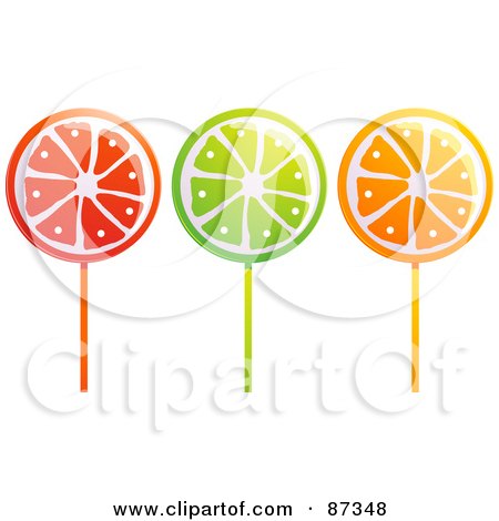 Royalty-Free (RF) Clipart Illustration of a Digital Collage Of Cherry, Lime And Orange Suckers by elaineitalia
