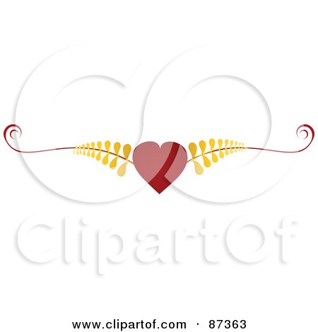 Royalty-Free (RF) Clipart Illustration of a Red Heart And Gold Fern Valentine Website Header Flourish by elaineitalia