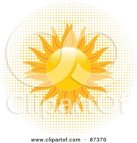 Royalty-Free (RF) Clipart Illustration of a Blazing Shiny Summer Sun Over Halftone Dots by elaineitalia