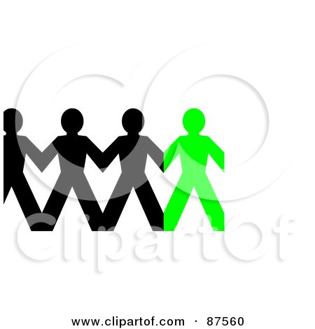 Royalty-Free (RF) Clipart Illustration of a Rrow Of Black And Green Paper People Holding Hands by oboy