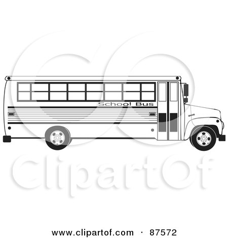 Royalty-Free (RF) Clipart Illustration of a Black And White Profiled School Bus by djart
