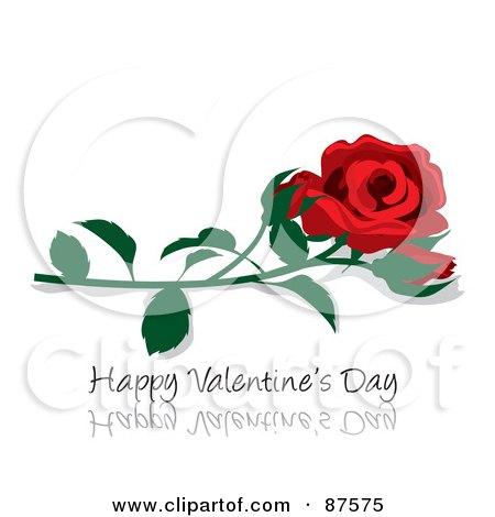 Royalty-Free (RF) Clipart Illustration of a Red Rose And Bud Over A Happy Valentines Day Greeting On Reflective White by Pams Clipart