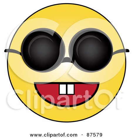 Royalty-Free (RF) Clipart Illustration of a Happy Yellow Emoticon Face Wearing Shades by Pams Clipart