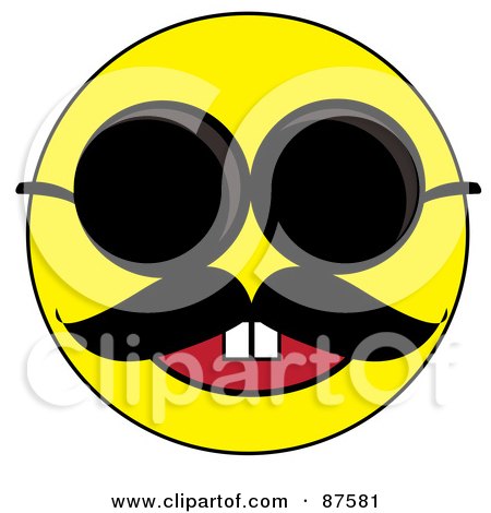 Royalty-Free (RF) Clipart Illustration of a Happy Yellow Emoticon Face With A Mustache, Wearing Sunglasses by Pams Clipart