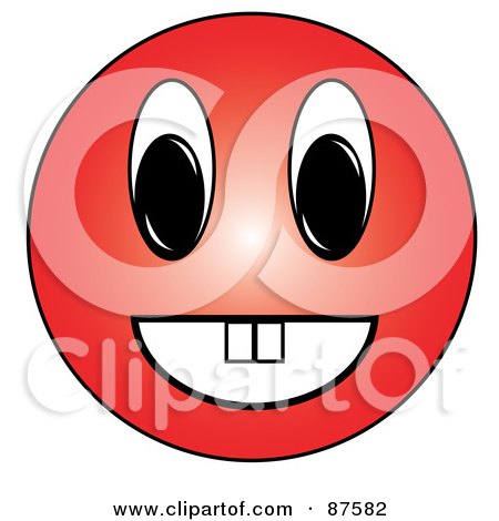 Royalty-Free (RF) Clipart Illustration of a Happy Red Emoticon Face With Teeth by Pams Clipart