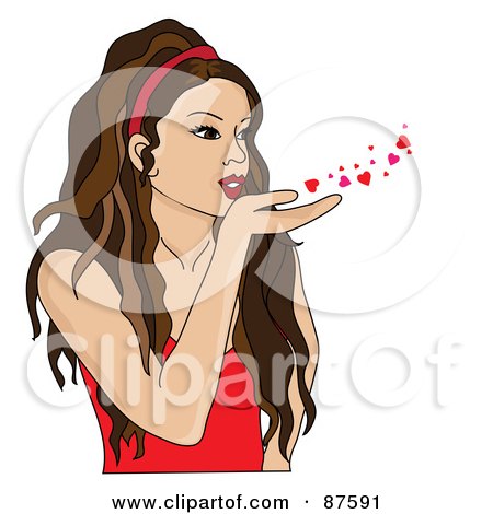 Royalty-Free (RF) Clipart Illustration of a Beautiful Hispanic Woman Blowing Hearts And Kisses by Pams Clipart