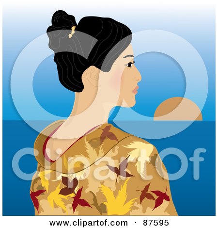 Royalty-Free (RF) Clipart Illustration of a Geisha Woman In A Kimono, Looking Out At The Horizon by Pams Clipart