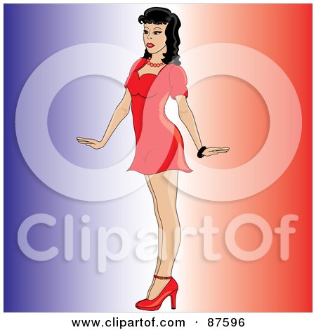 Royalty-Free (RF) Clipart Illustration of a Sexy Pinup Woman In A Red Dress And Heels by Pams Clipart