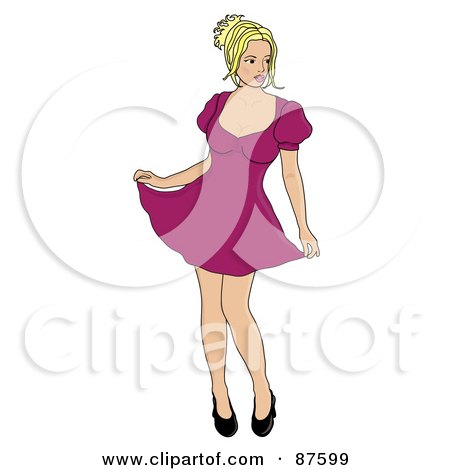 Royalty-Free (RF) Clipart Illustration of a Gorgeous Blond Caucasian Woman Striking A Flirty Pose With Her Dress by Pams Clipart