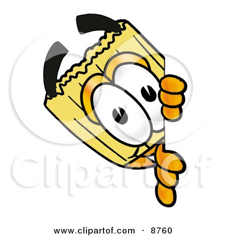 Clipart Picture of a Broom Mascot Cartoon Character Peeking Around a Corner by Mascot Junction